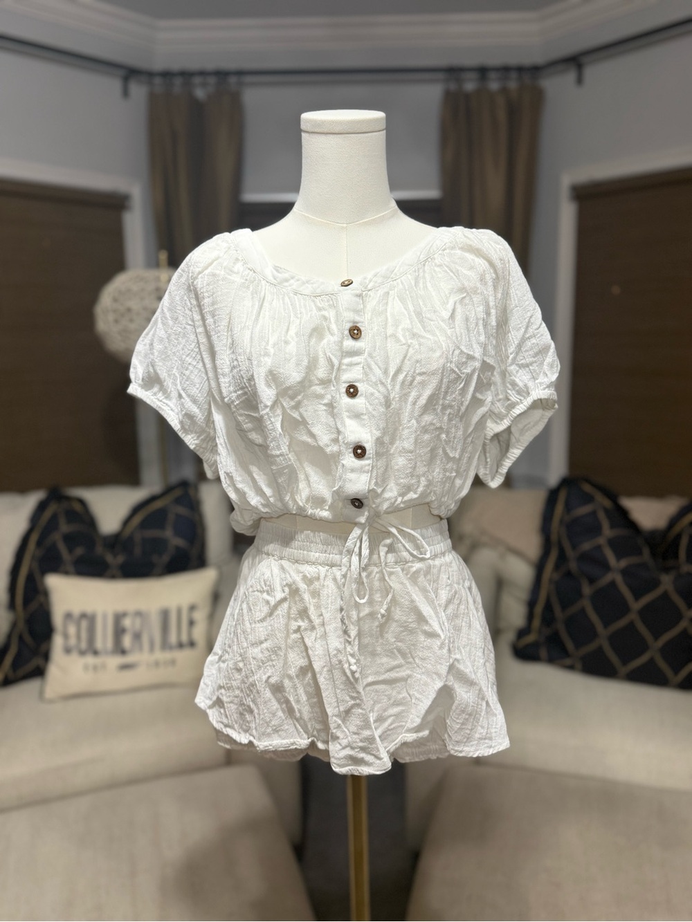 Free People White Button-Front Tie-Waist Swim Coverup Set